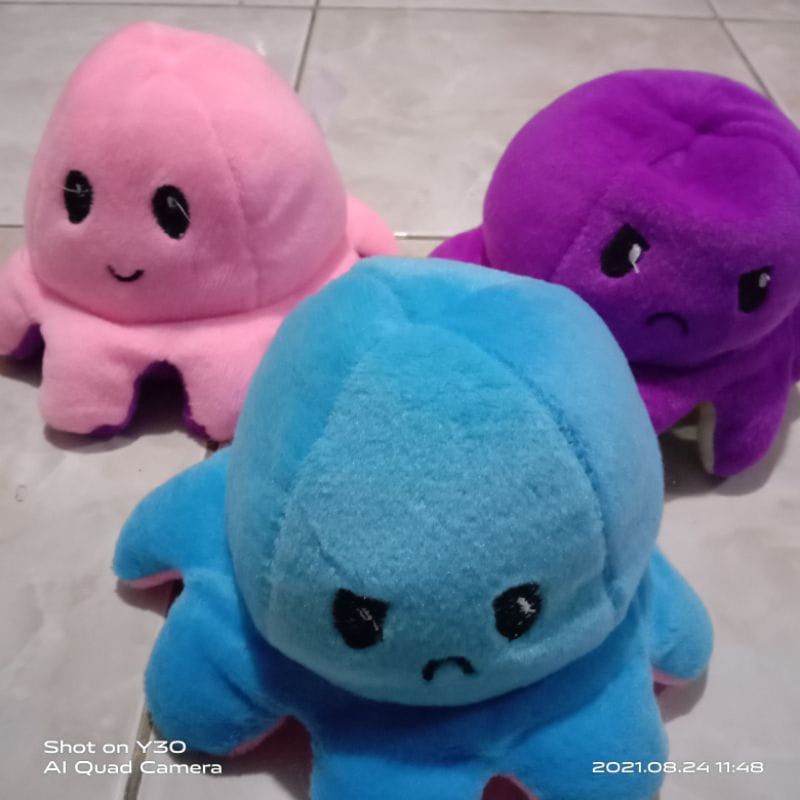 Mainan boneka gurita cumi octopus doll berubah bolak balik ekspresi mood