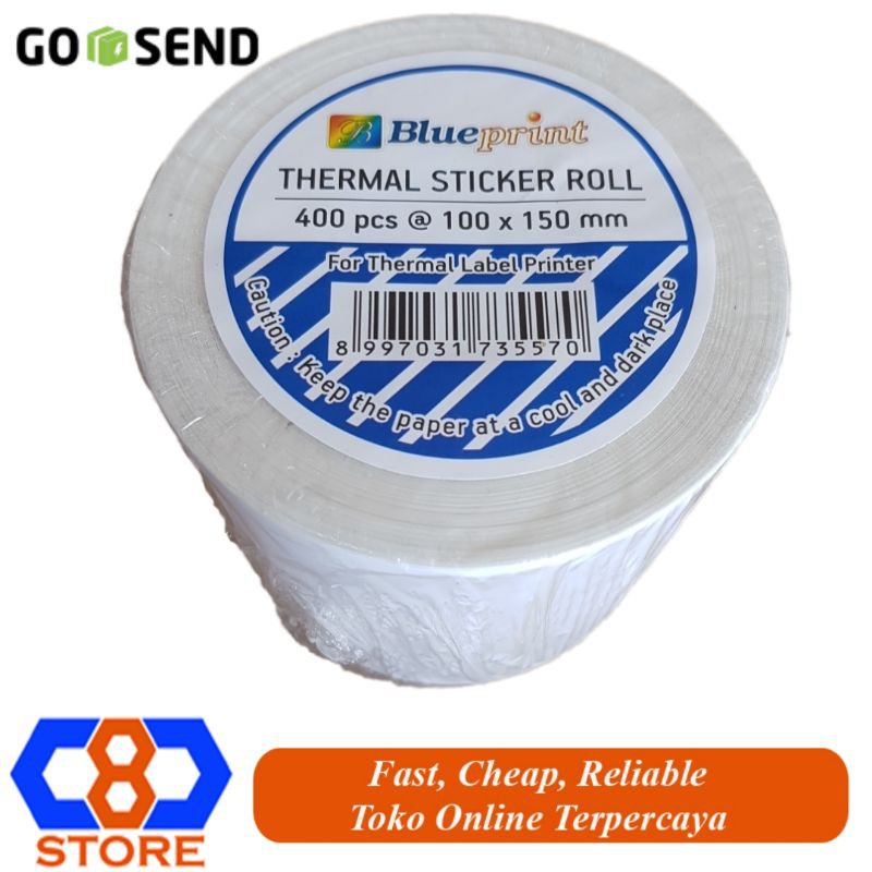 BLUEPRINT THERMAL STICKER ROLL 100X150 MM LABEL RESI STIKER A6 400PCS