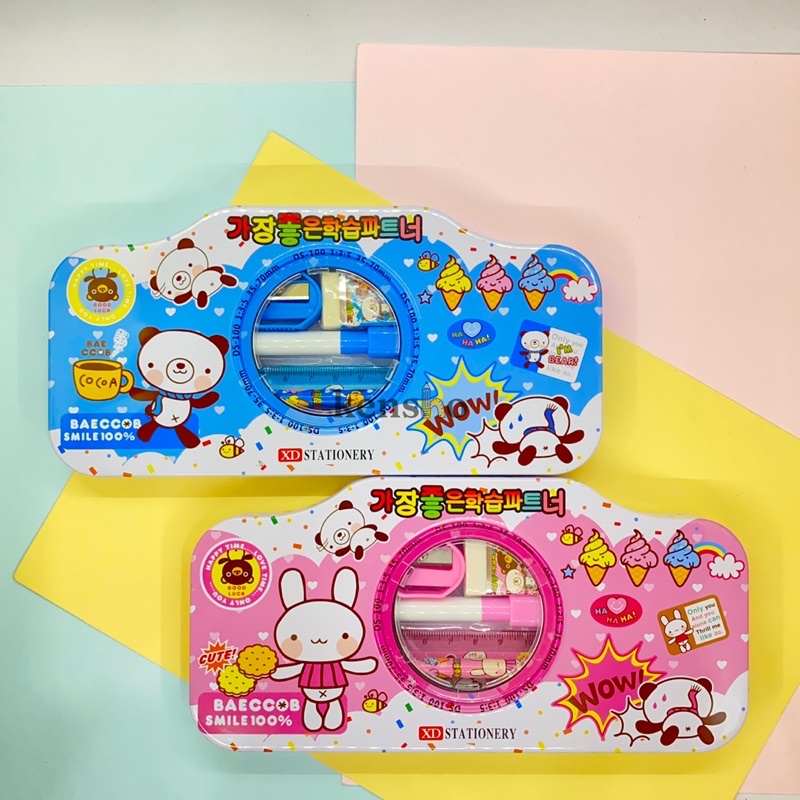 KENSHO Kotak Pensil Kaleng Set Karakter Lucu Import / Pencil Case/ Pastel/ Study Set/ Stationery