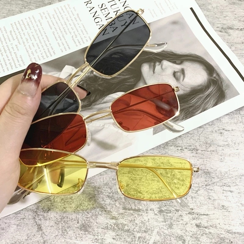 Kacamata Hitam Pelindung UV Bentuk Persegi Panjang Warna-Warni Gaya Retro Vintage Klasik Untuk Pria Dan Wanita