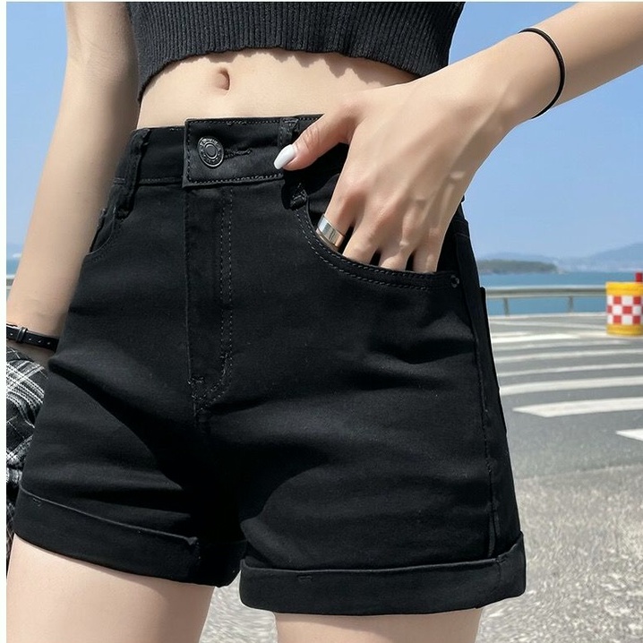 Celana pendek stretch wanita celana pendek hitam wanita hotpants high waist hot pants jeans korean