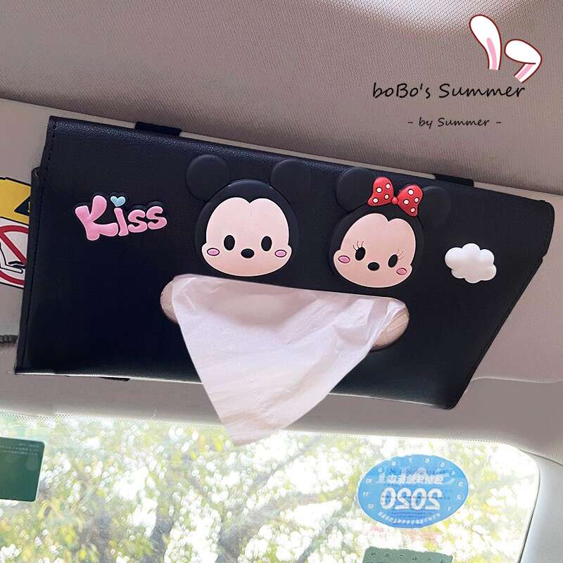 AKSESORIS INTERIOR MOBIL / Tissue Holder Tempat Tissue Kulit Sintetis Mini Karakter Lucu Horisontal