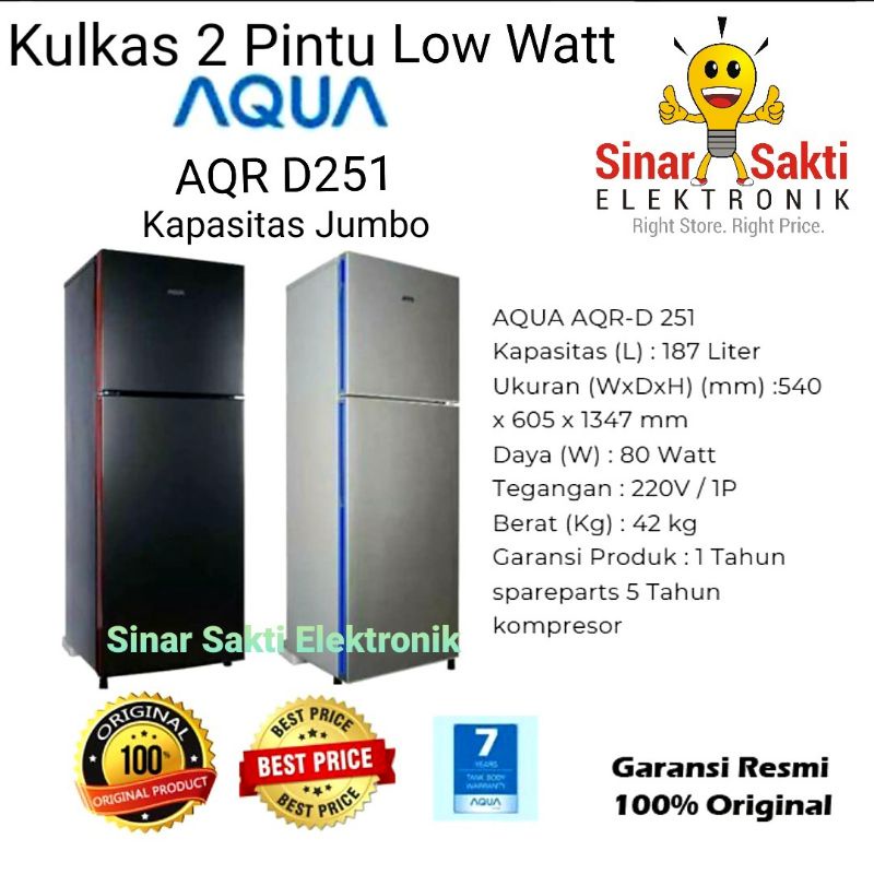 Kulkas Aqua 2 pintu AQR D251 Lemari Es Low Watt AQR-D251 251 Jumbo