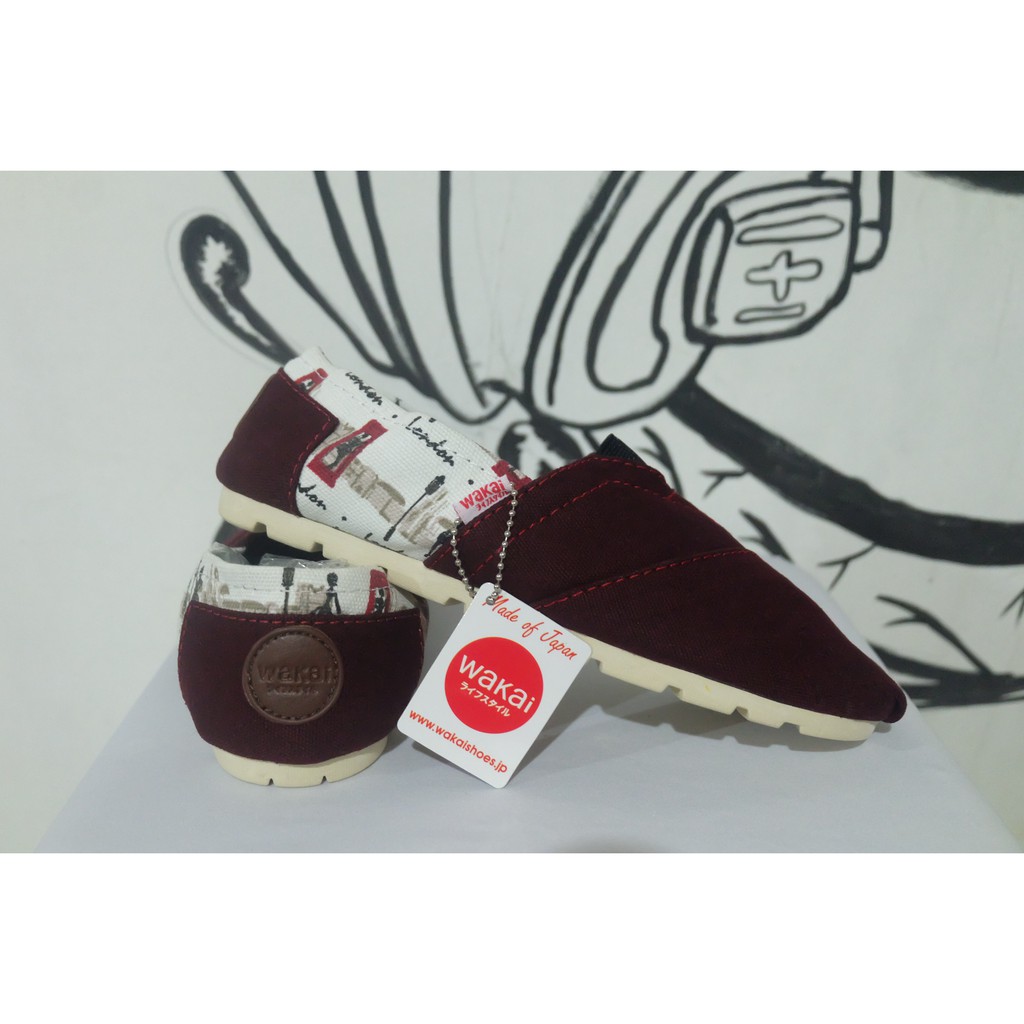 Sepatu Wakai Slip On Cokelat Motif London Pria Wanita Grade Original