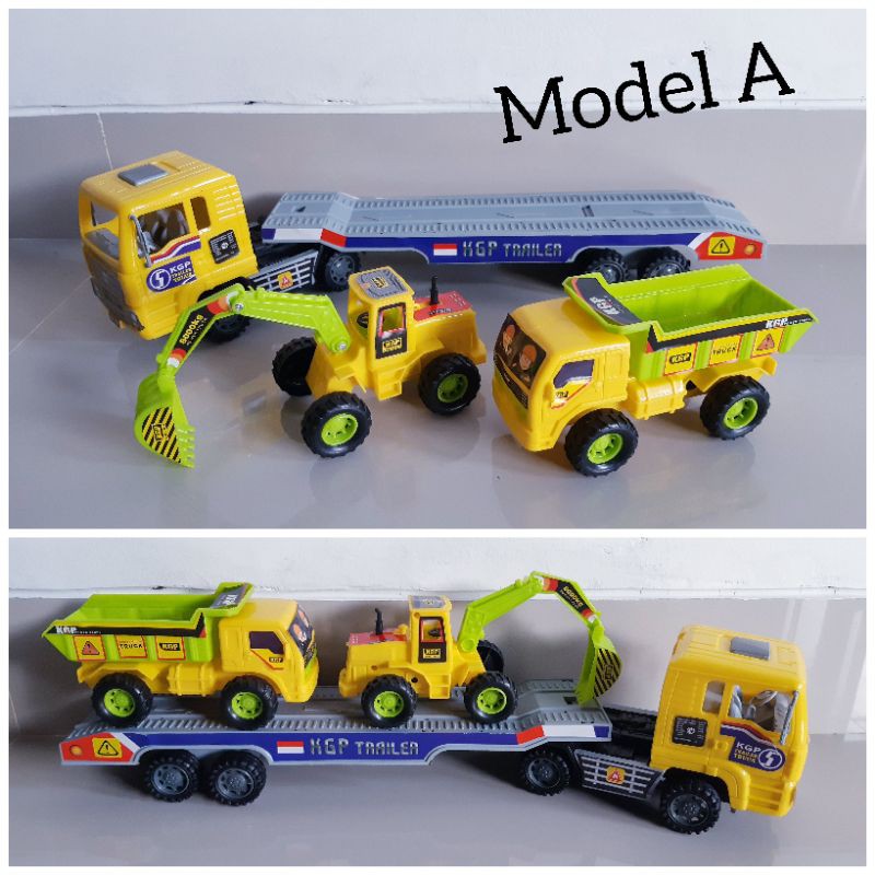 Mainan Truk Hauler Angkut Mobil Truck Trailer Excavator Buldozer Anak