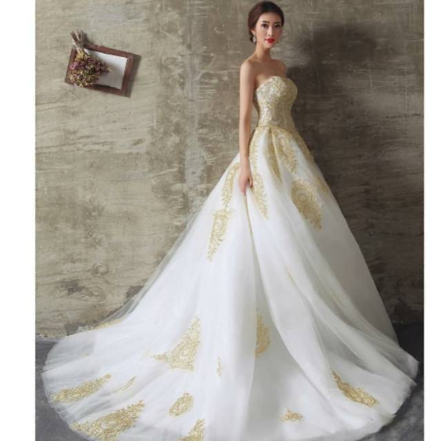 Gaun wedding gold / gaun pengantin gold