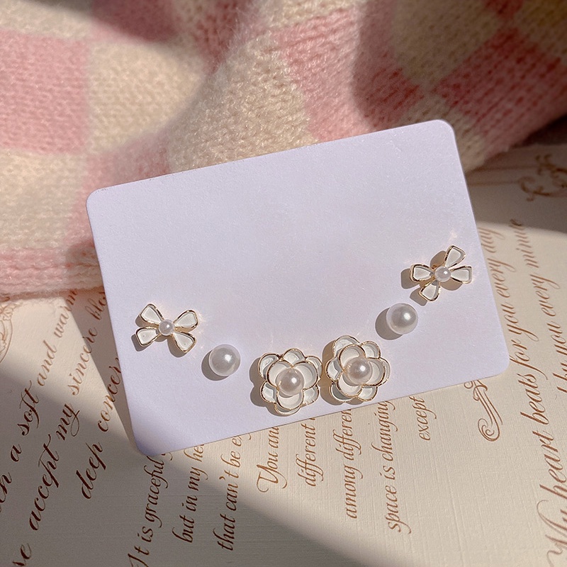 Set Anting Stud Mutiara Camellia Bahan S925 Silver Gaya Elegan Untuk Wanita