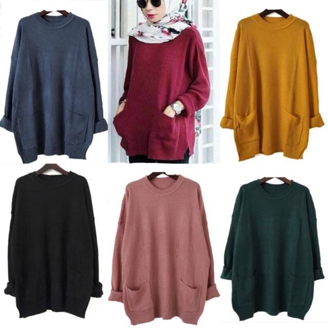 Sweater Pocket LOOSE Saku l Sweater Rajut l Pakaian Rajut Wanita l Rajut Keren Murah l Rajut Cewek