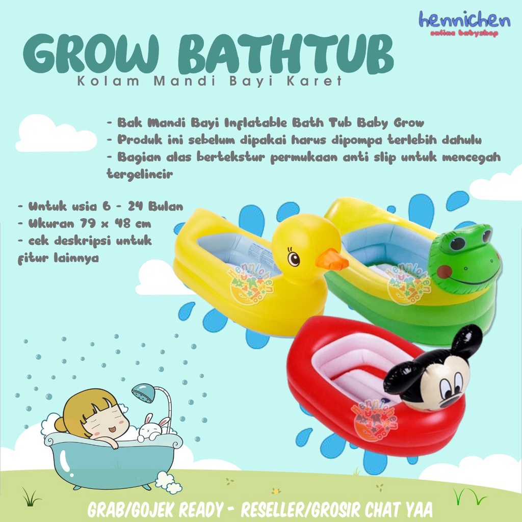 BABY GROW BATH TUB / BATHTUB / BAK MANDI BAYI - KOLAM MANDI BAYI KARET KARAKTER LUCU