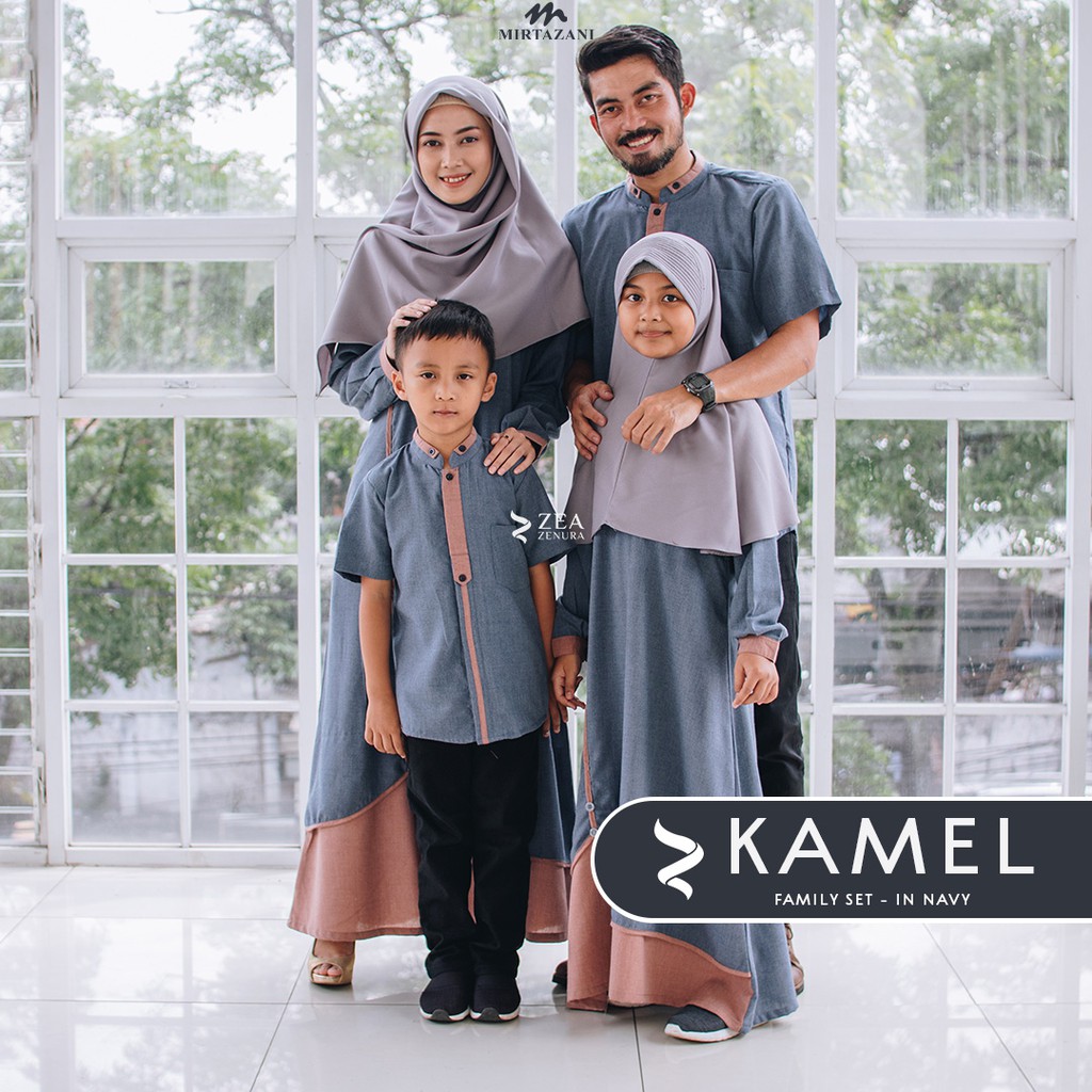 Kamel In Navy | Baju Gamis Sarimbit Keluarga Muslim | Zea Lite x Mirtazani