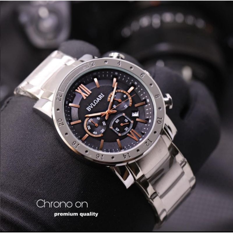 PREMIUM !! Jam tangan pria Stainless Chrono aktif - Rantai padat - Tanggal aktif ( bisa COD )