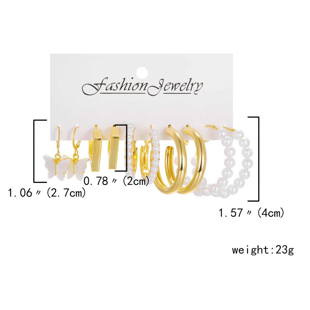 6pcs Anting Stud Desain Bunga Daisy Kupu-Kupu Aksen Mutiara Berlian Imitasi Bahan Akrilik Gaya Boho