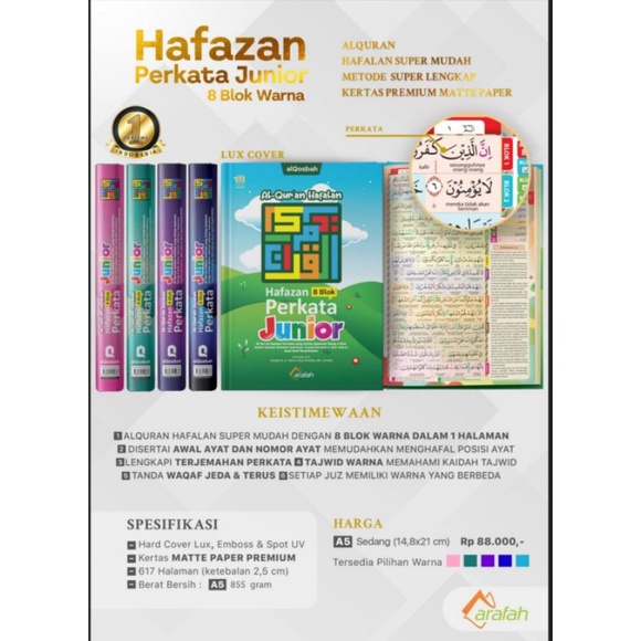 

Al-Qur’an Hafazan Perkata Junior 8 Blok Berwarna Untuk Hafalan A5