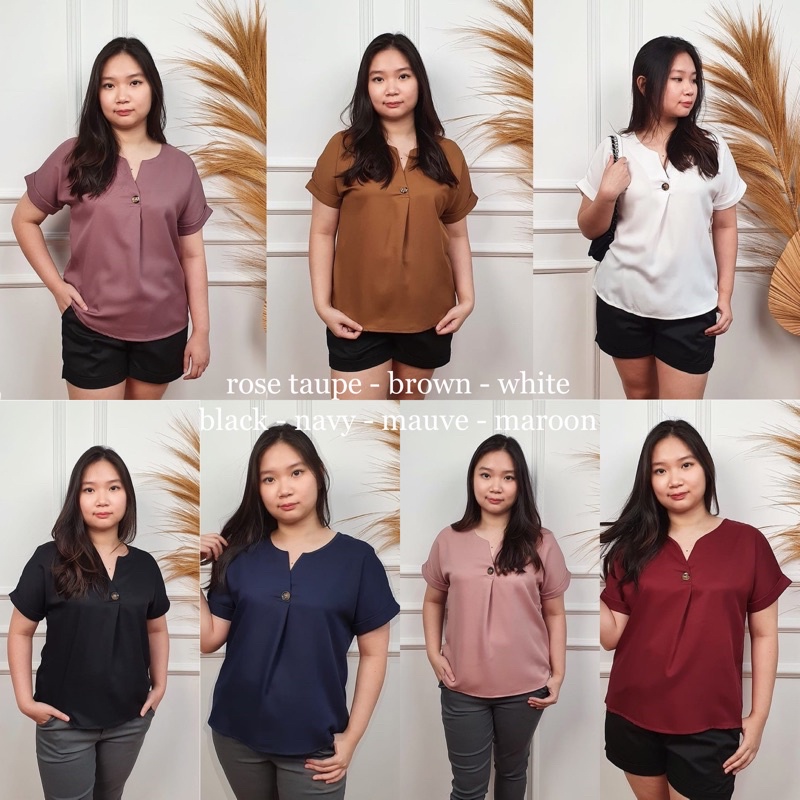 EVODEA TOP BAJU ATASAN BLOUSE WANITA LENGAN PENDEK BAHAN KATUN COTTON POLOS DARK BLUE BUTTER PASTEL YELLOW LIGHT BLUE WHITE GREYISH BLUE BLACK MOSSCREPE LILAC ARMY BRICK ROSE TAUPE BROWN WHITE NAVY MAUVE MAROON CREME CREAM GREEN BLUE FUCHSIA-6