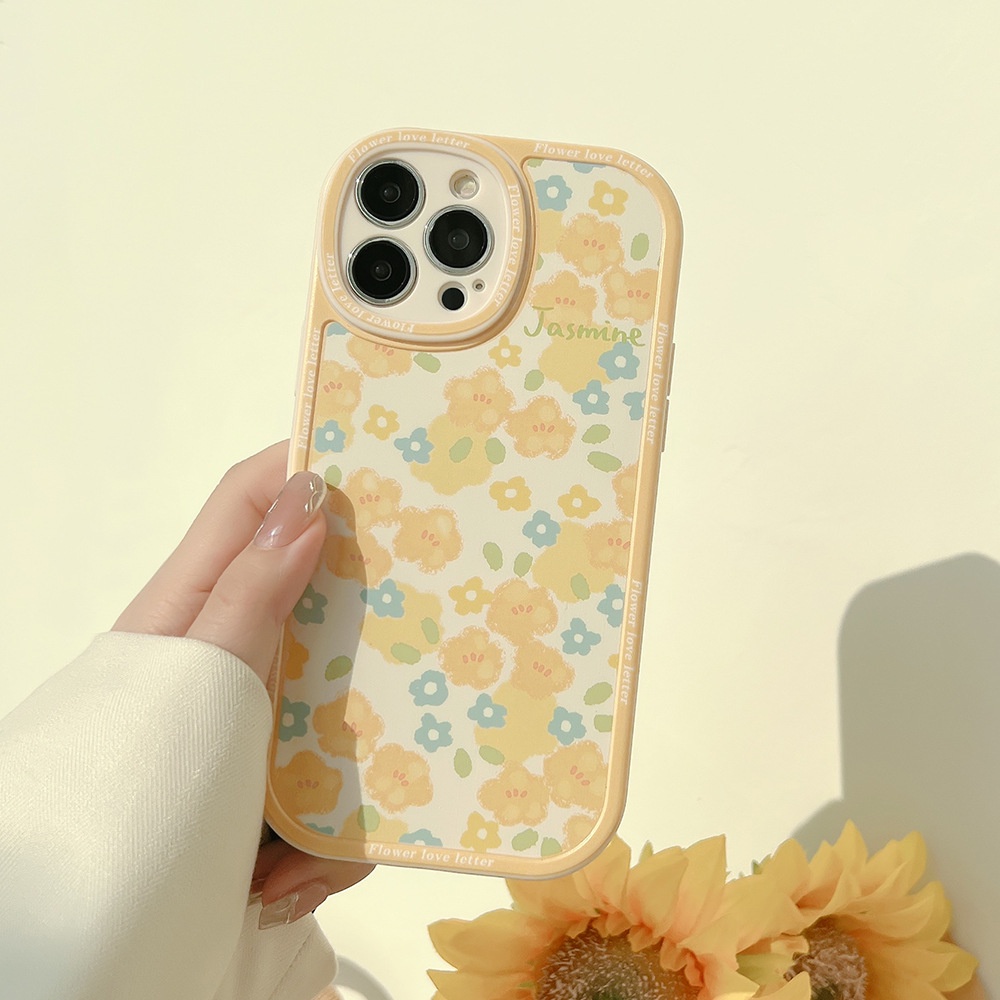 Soft Case Pelindung Motif Bunga Warna Kuning Terang Tahan Banting Untuk Iphone 7 8 PLUS X XR XS 11 12 13 14 MINI PRO MAX SE 2020