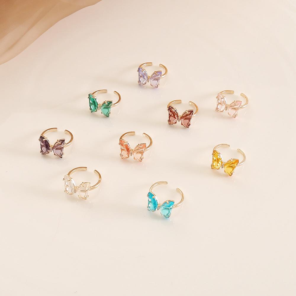 [Elegan] Cincin Jari Kupu-Kupu Warna-Warni Fashion Gaya Sederhana Transparan Hadiah Untuk Wanita Perhiasan Kristal
