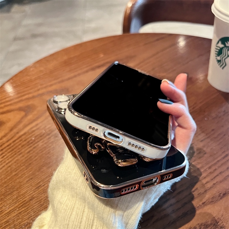 Soft Case Silikon Electroplated Pelindung Lensa Dengan Stand Astronaut Untuk iPhone 13 12 11 Pro Max X XR XS SE 2020 Max 8 7 6 6s Plus