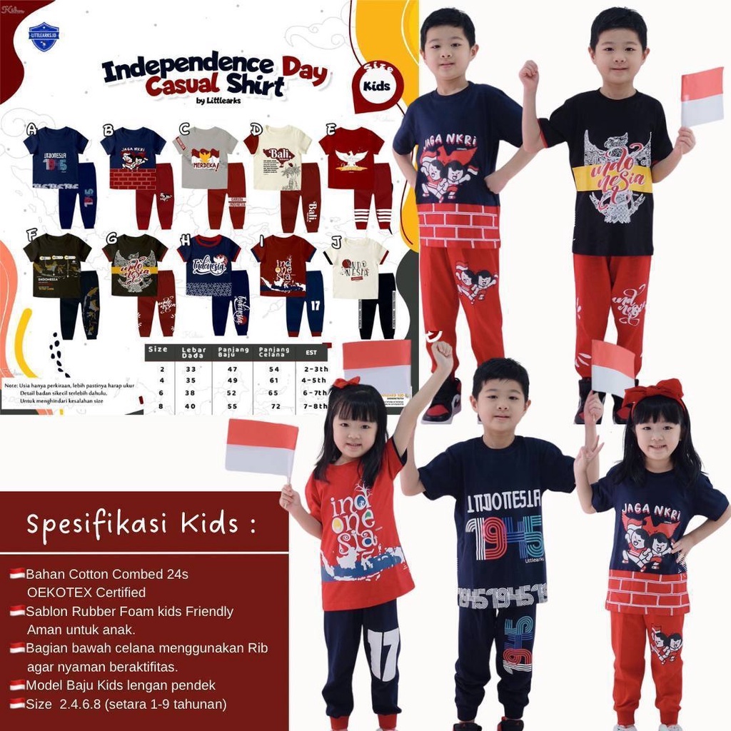 Setelan anak Size Kids Independence day casual Shirt By littlearks