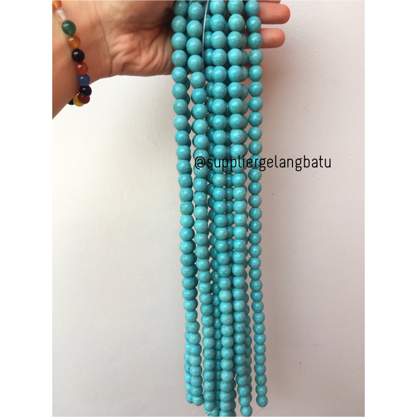 bahan soft blue pirus 12mm natural phyrus howlite serat emas gold akik bahan aksesoris craft grosir