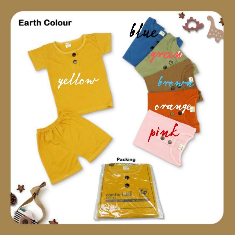 1stl- setelan hello baby pendek earth  polos comfortable series 100% cotton