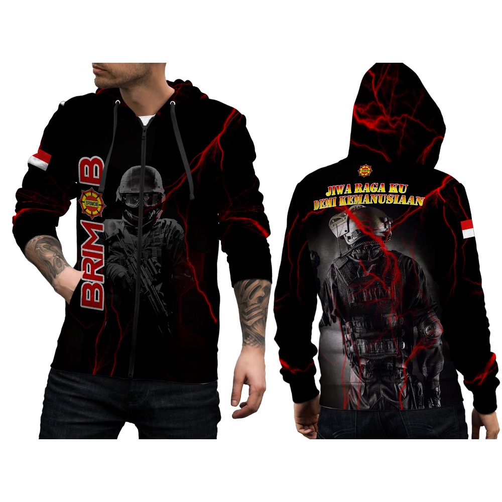 Tinishop - Jaket Printing Brimob Pria / Jaket Hoodie Pria Brimob Original Zipper