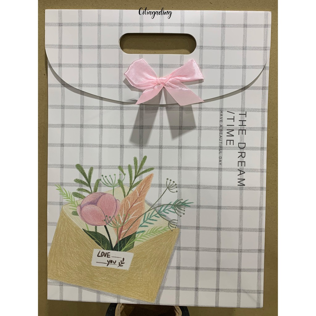 PAPER BAG PITA KANTONG M KERTAS MOTIF POLOS PARCEL BINGKISAN BUNGKUS KEMASAN GOODIE BAG ULANG TAHUN-19