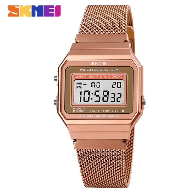 Jam Tangan Pria SKMEI 1639 Sport LED Watches Slim Dial Digital  Stainless Steel Band Waterproof