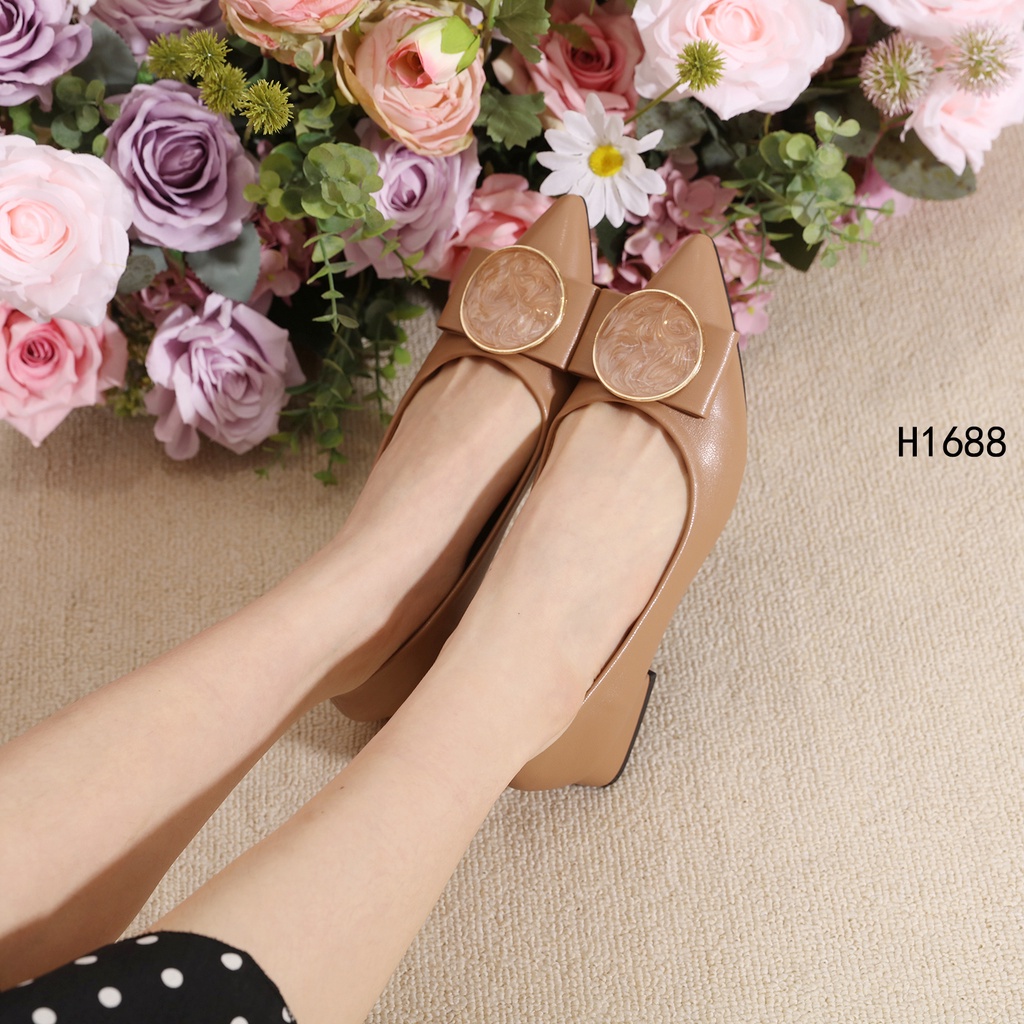 HELIVA EVELYN Low Heels 3cm Sepatu Lancip Marble heels Bahan Kulit H1688 Original Brand