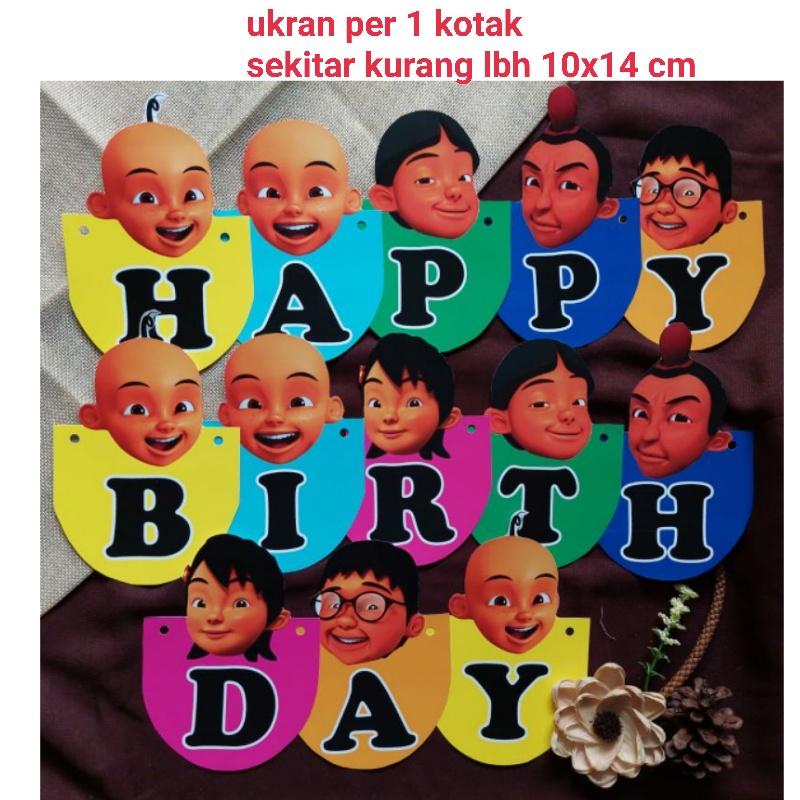 garland flag bunting banner flag ulang tahun happy birthday karakter Upin & Ipin