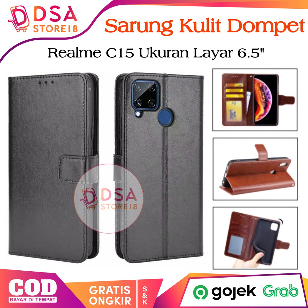 Case Realme C15 / Casing Realme C15 / Leather Case Flip Cover Wallet Dompet Hp Casing Kulit