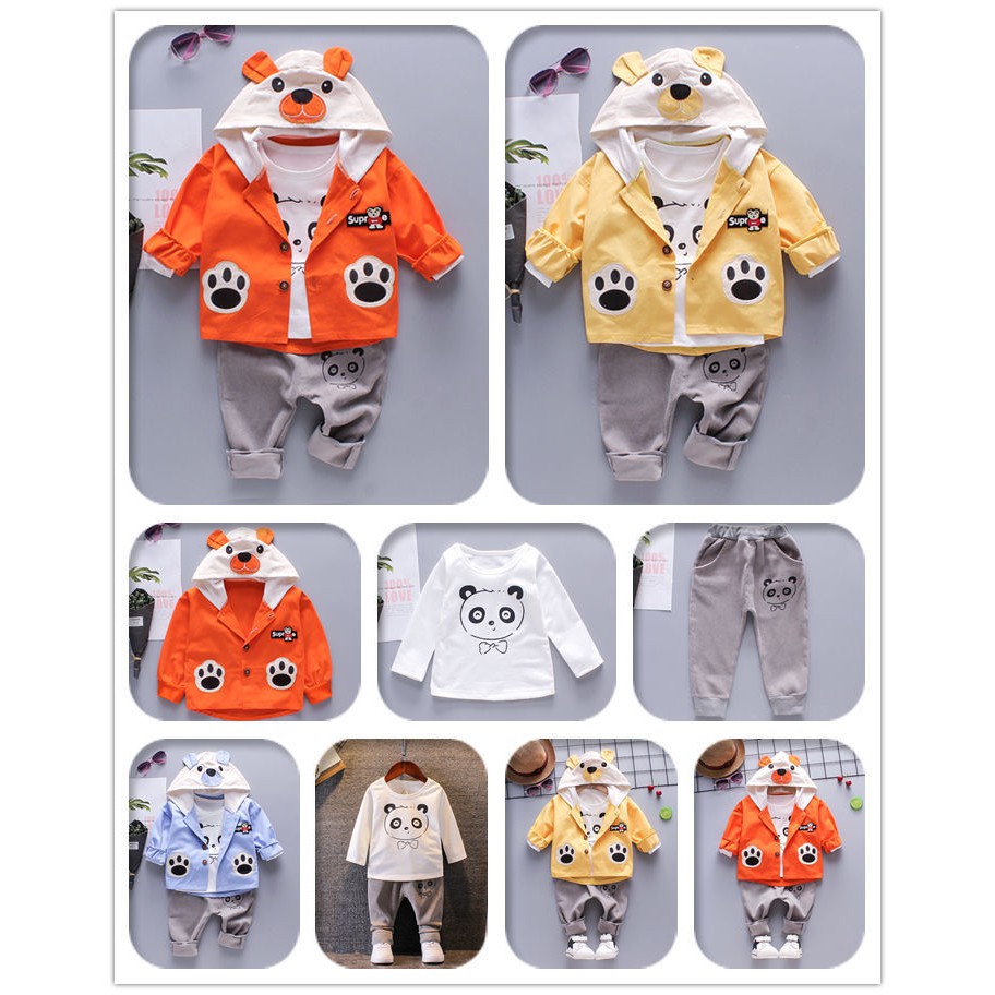 Setelan jaket hoodie anak bayi Barebear VS14 Baju anak laki laki 3in1