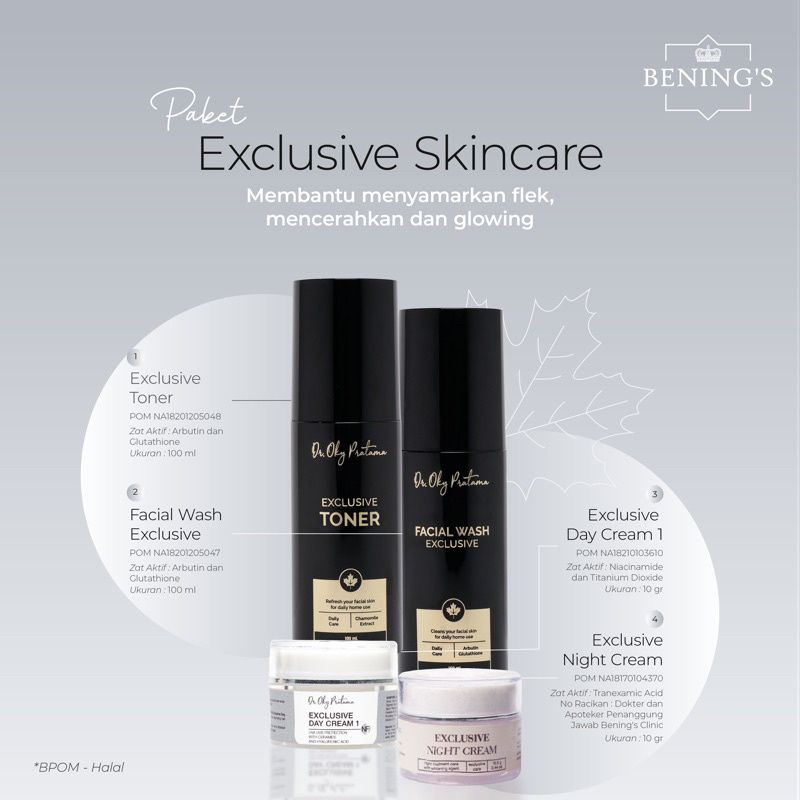 BENING'S SKINCARE PAKET EXLUSIVE/PAKET BRIGHTENING/PAKET ACNE ORIGINAL BY DR. OKY PRATAMA-PAKET EXLUSIV CLINIC