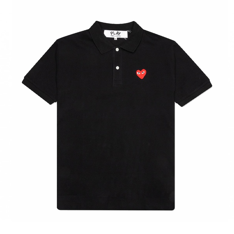 CDG Men Red Emblem Polo Shirt Black 100% Authentic