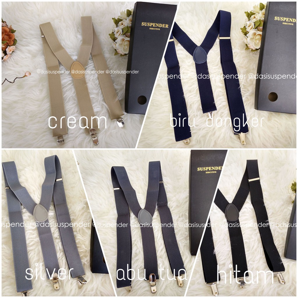 Suspender Pria Dewasa dan Anak Bahan Rubber Premium Warna Lengkap Hitam Merah Krem Biru Coklat