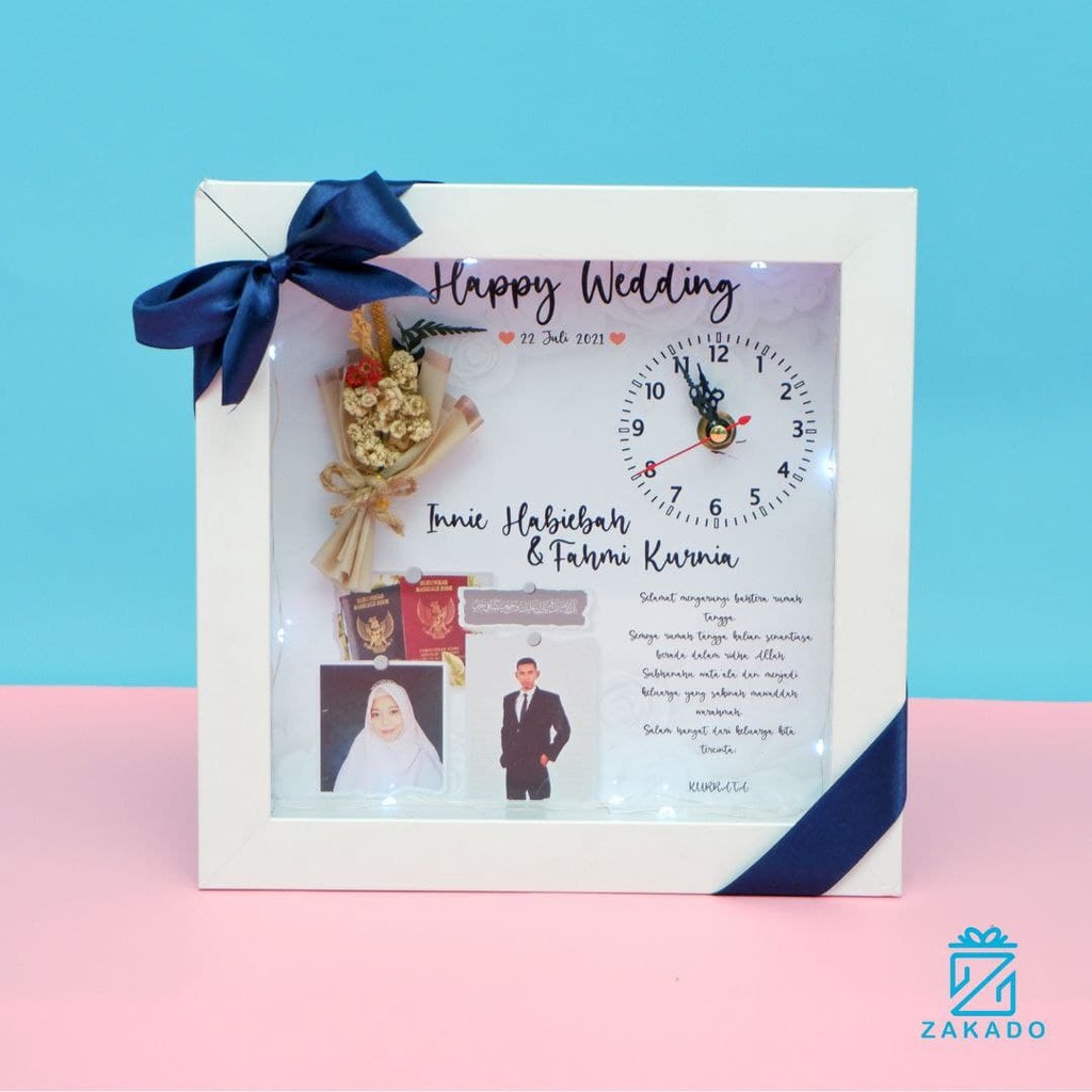 Frame 3D Photo Custom Bunga Jam Premium Gift Unik Kado Ulang Tahun Wedding Graduation Anniv Lucu Bin