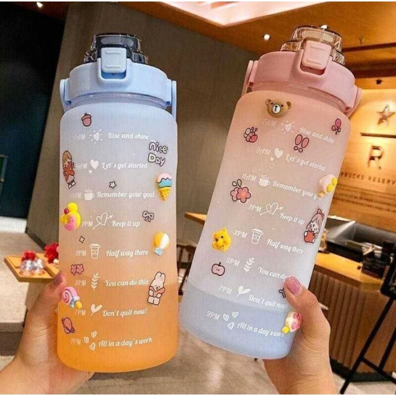 COD/Botol Minum 2 Liter Free Stiker 2D & 3D / Botol Minum Viral Motivasi / Botol  Pelangi Gradasi