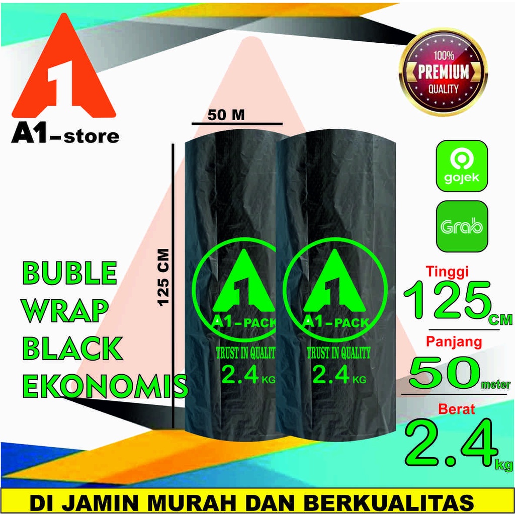 

PLASTIK BUBBLE WRAP 125CM X 50M 2.4 KG A1 PACK HITAM EKONOMIS