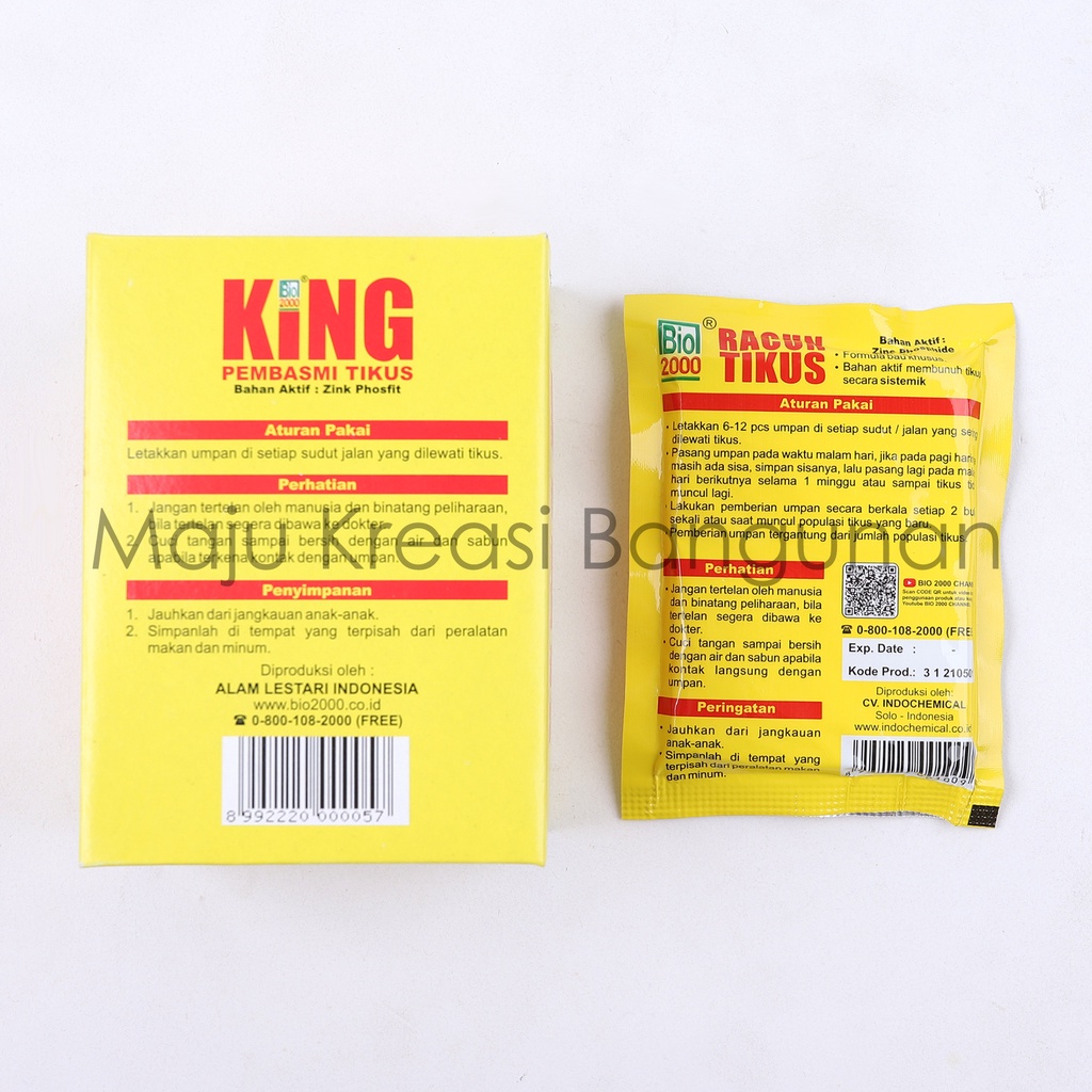 KING Racun Tikus BIO2000 Mati Kering Tanpa Bau Pengusir Jebakan Pembasmi Ampuh Sachet 36 Gram BIO 2000 36gr 36g