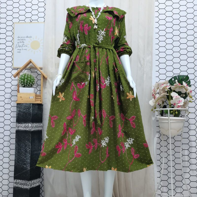 MIDI DRESS CRINKLE URAGIRI BORDIR