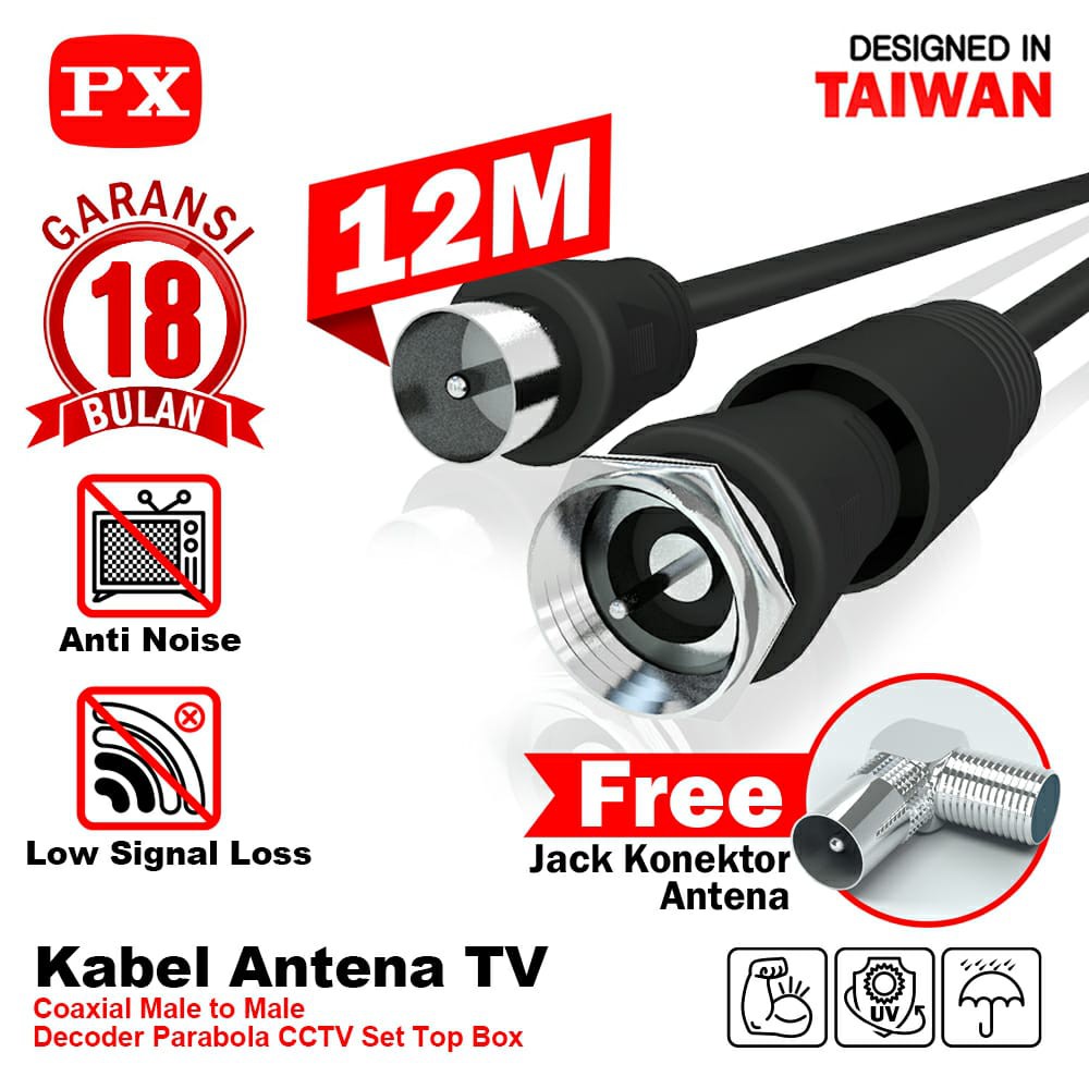 12m Kabel Antena TV Parabola CCTV Coaxial Cable Male to Male PX