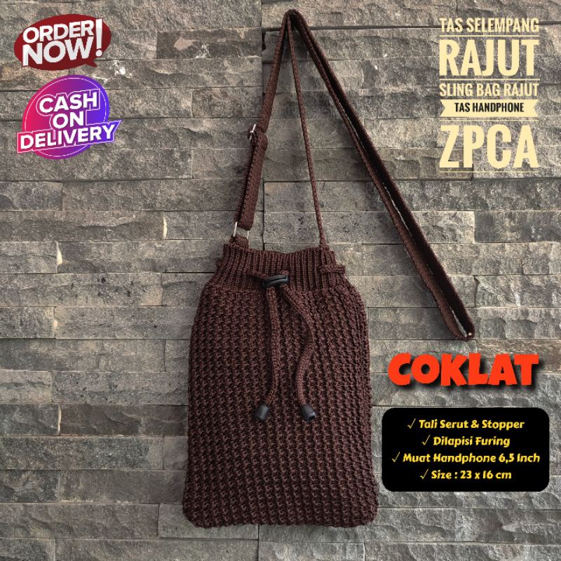 Tas Selempang Rajut Sling Bag Rajut Tas Handphone Premium