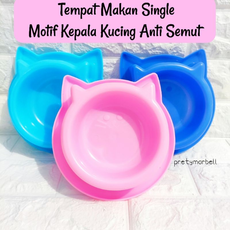 Mangkok Bowl Plate Tempat Makan Motif Kepala Kucing Single Anti Semut