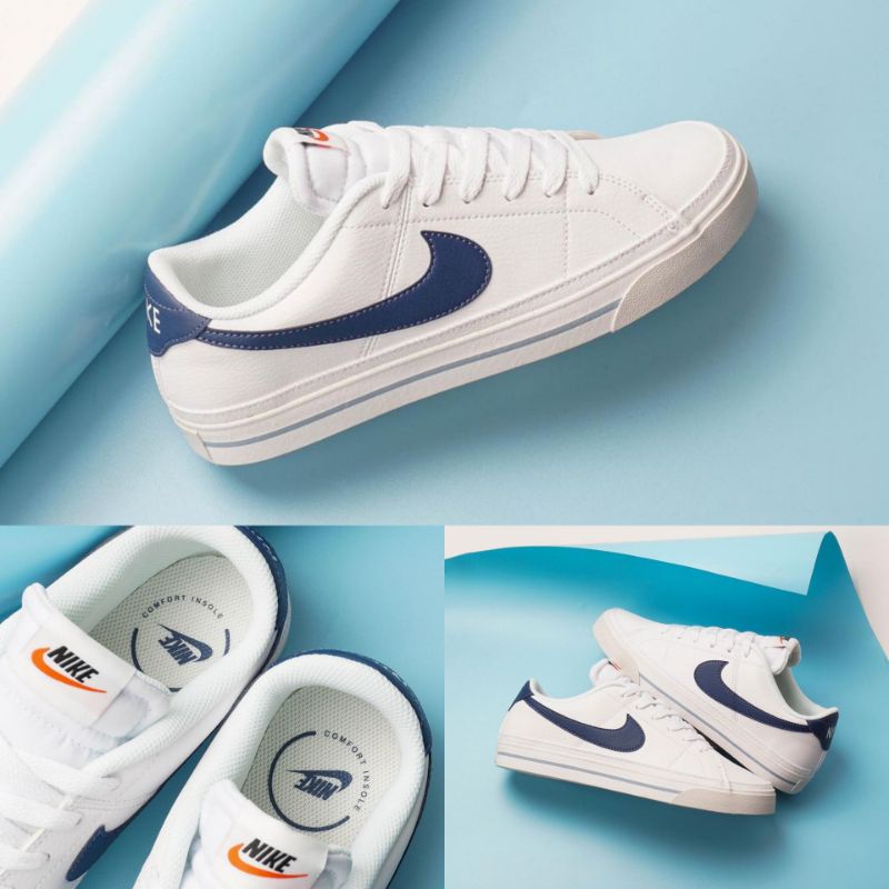Sepatu Sneakers Nike Court Legacy Leather White Blue 100% ORIGINAL BNIB