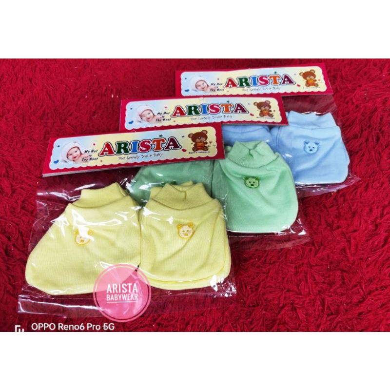 SET sarung tangan+kaki bayi fullwarna polos pergelangan RIB