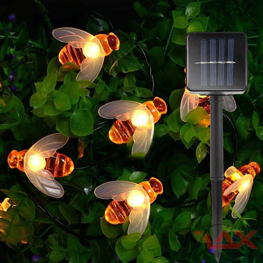 Finether Lampu Hias Dekorasi Lebah Bee 50 LED with Solar Panel tenaga surya taman outdoor lampu taman lampu hias taman dekorasi taman Bee Shaped LED String Light Battery Operated Christmas Garlands Fairy Lights For Room Holiday Party Garden Decoration