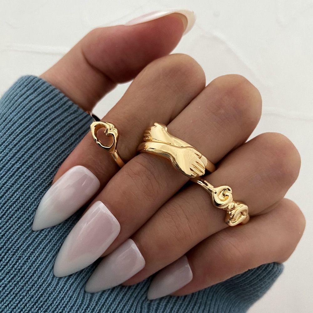 Lily Knuckle Rings Set Wanita Punk Berongga Logam BOHO Midi Rings