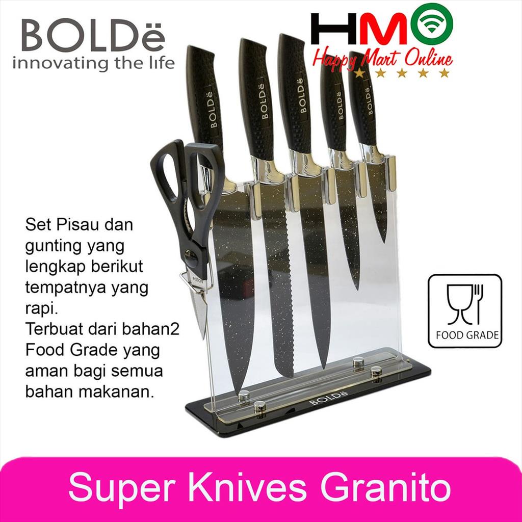 Bolde Super Knives Granito 7 Pcs Pisau Gunting Dapur Set Granit Bolde Knife Set Granite