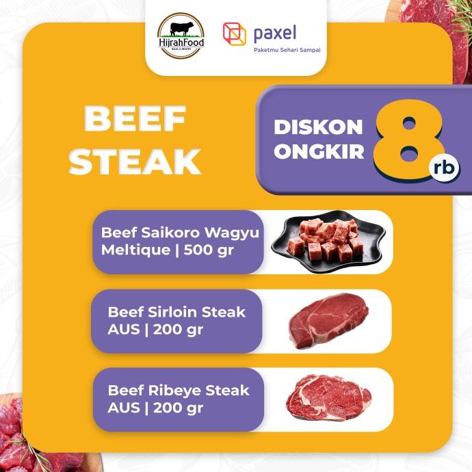 

Diskon Ongkir Paxel x Hijrahfood - Beef Steak Ribeye Sirloin Saikoro