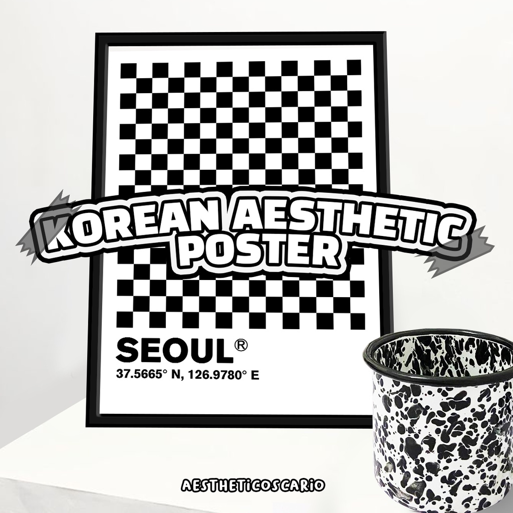 SEOUL black and white checkeerboard aesthetic poster