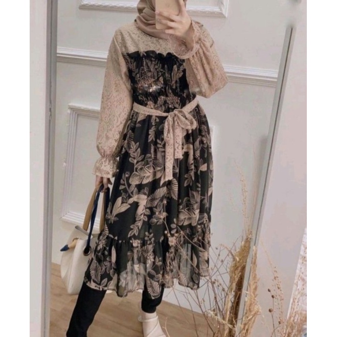 ONE SET JUMBO XXL - STANDART L / XL - ONE SET NIKEN SET / SETELAN WANITA ONE SET DAILY SET TUNIK  FASHION WANITA-VELA HITAM SET XXL